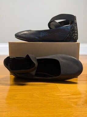 Copper Key - Girls' Loviee Black Leather W/Rhinestones Ballet Flats Size 4